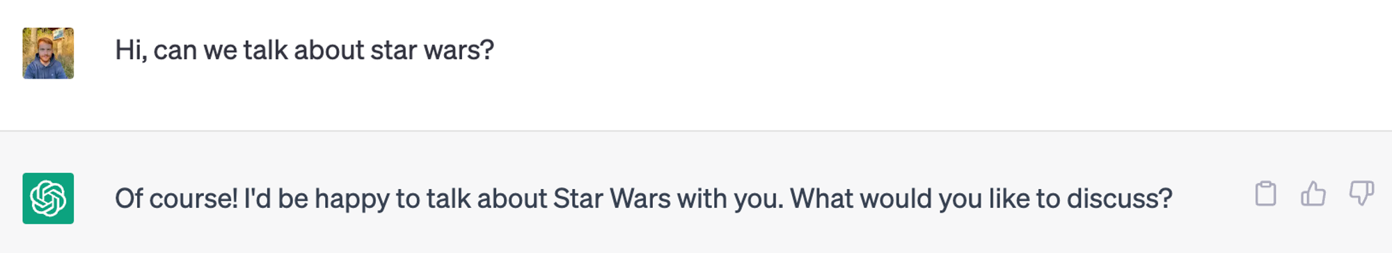 Chat with ChatGPT about Star Wars