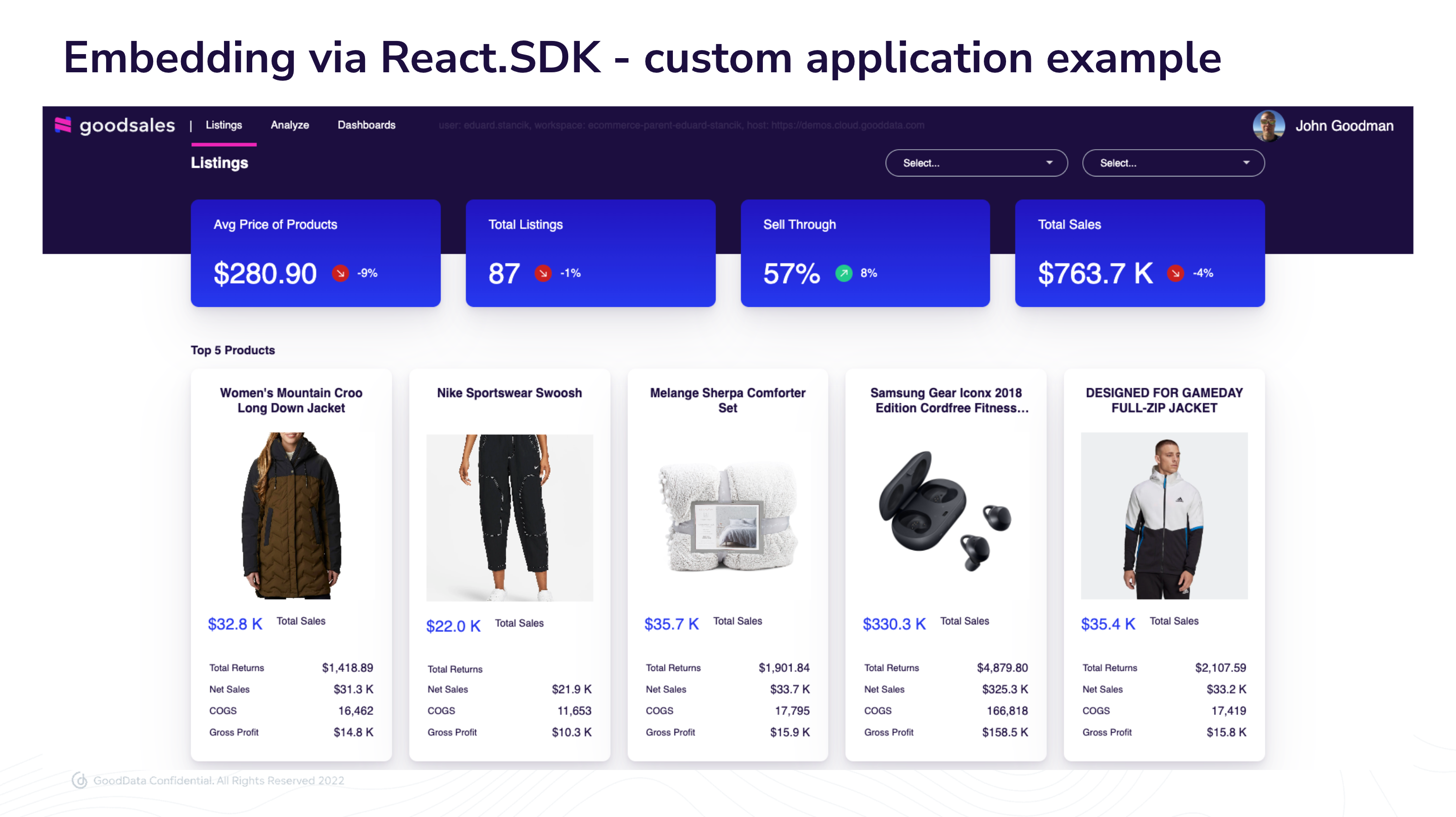 Embedding via React SDK: custom application example