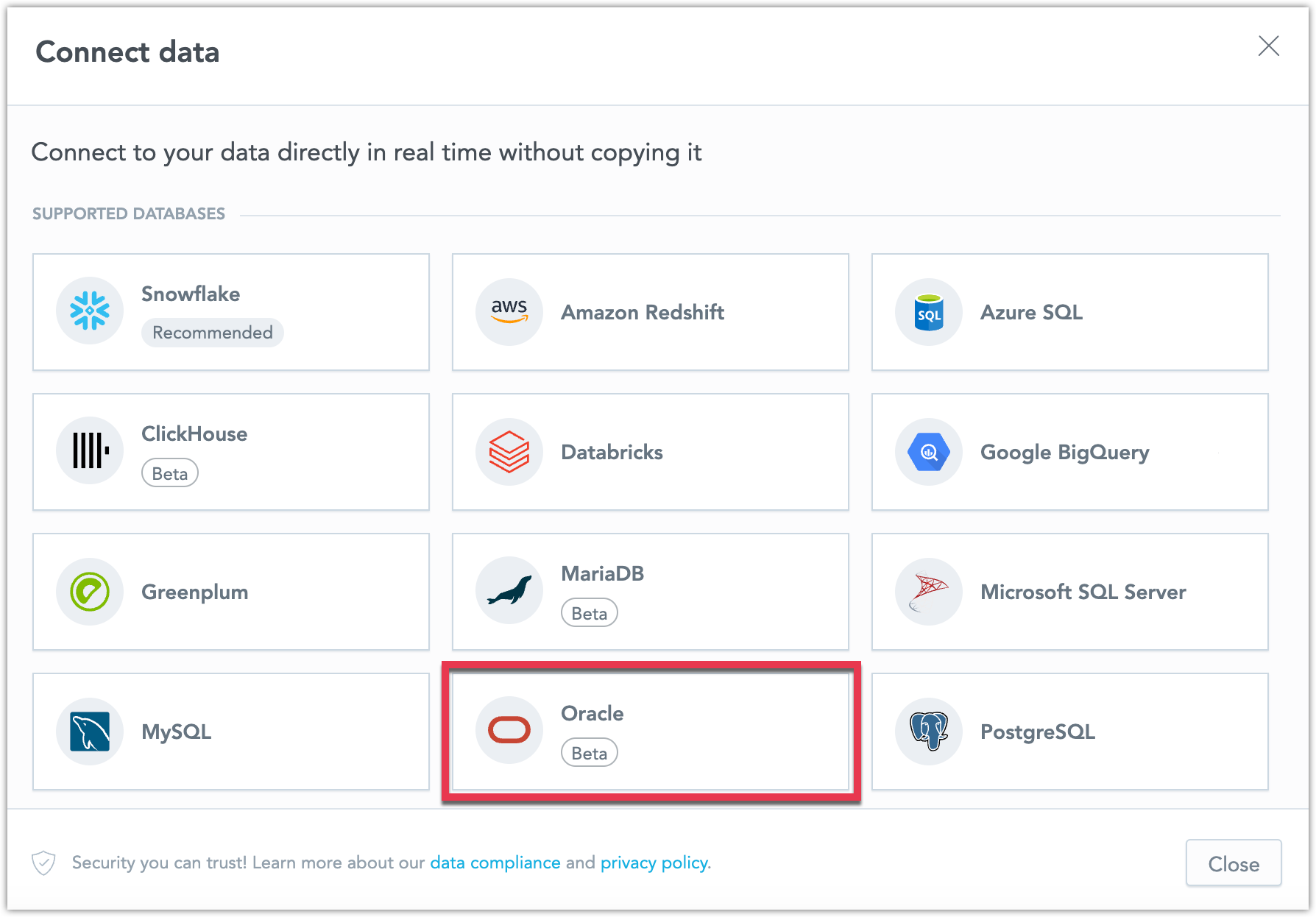 select data source type