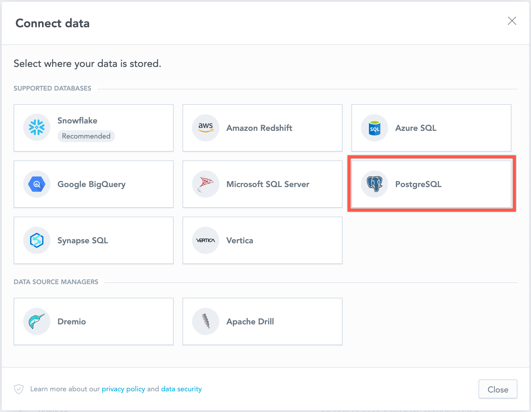 select data source type