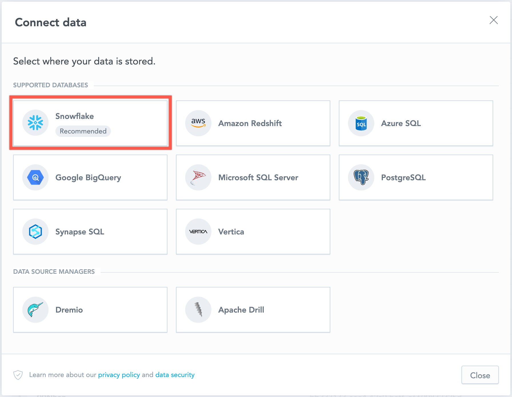 select data source type