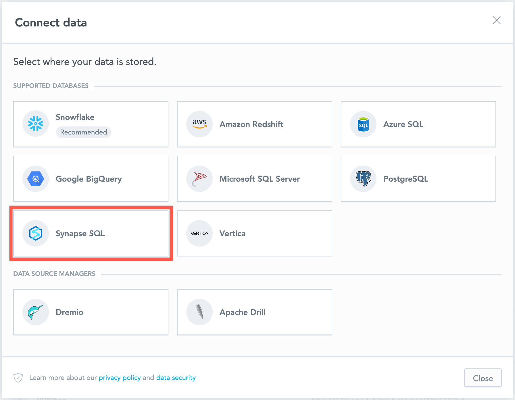 select data source type