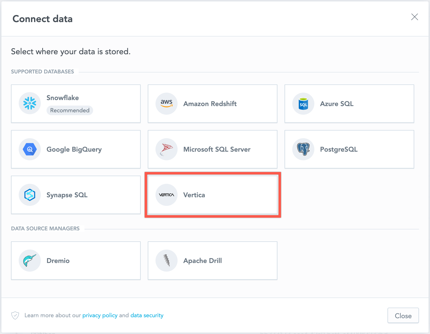 select data source type