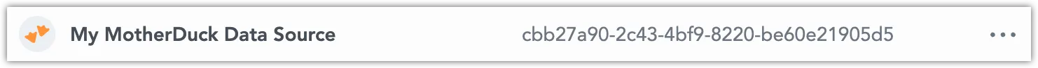 The list of data sources displaying the newly created GoodData ADS data source, including its name and unique ID.