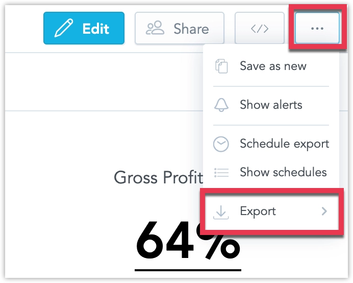 Screenshot of the top right corner of the screenshot showing the ... menu opened with the Export option clearly visible.
