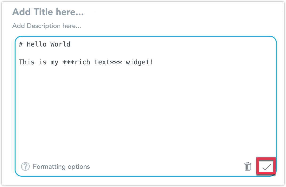 Screenshot showing how to add content to the rich text widget and save it.