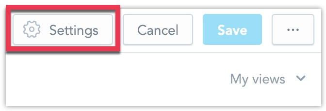 Screenshot highlighting the dashboard settings button in the top right corner of a dashboard that is being edited.