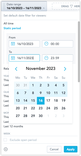 Static date filter