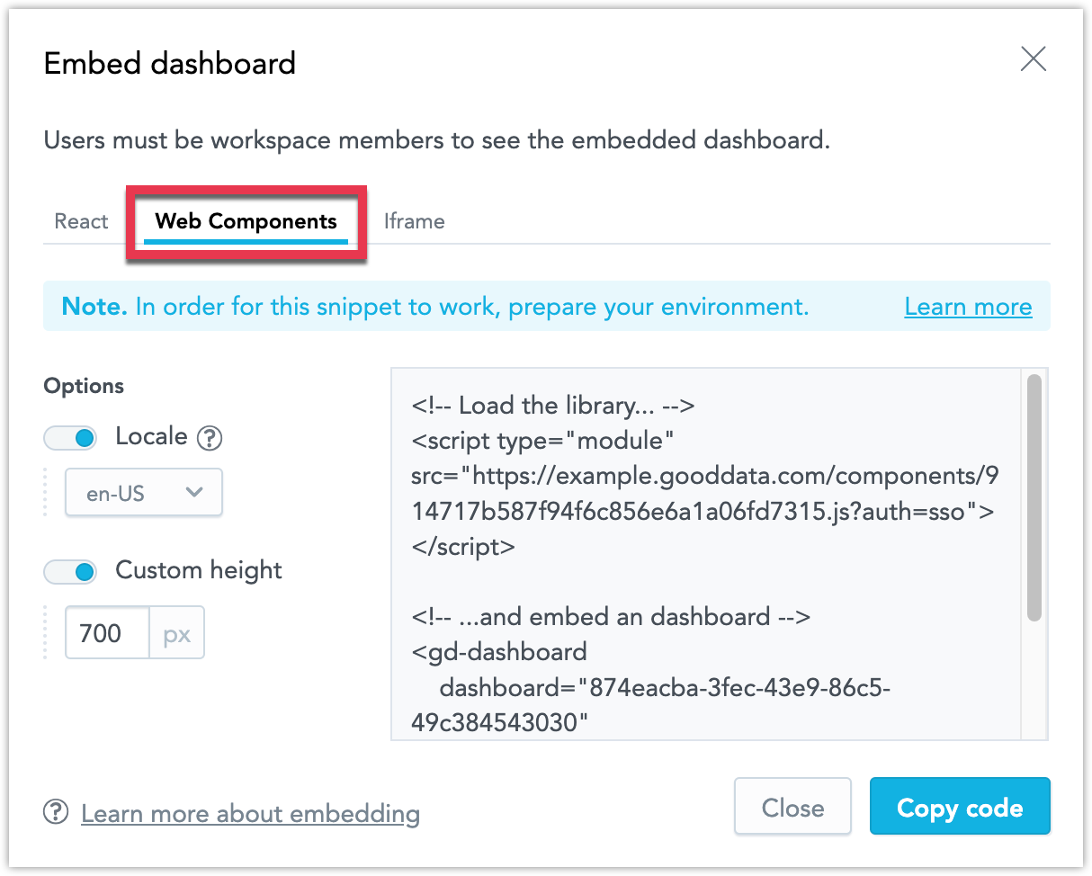 Embedding dialog for iframes