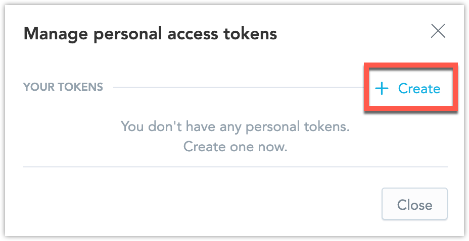 The Manage personal access token dialog