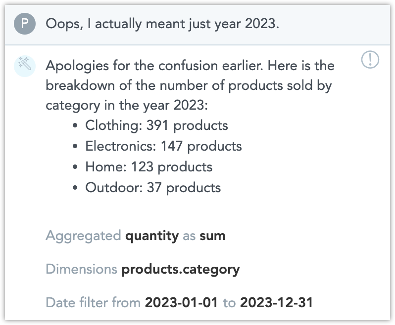 Asking chatbot to modify the query to just include calendar year 2023