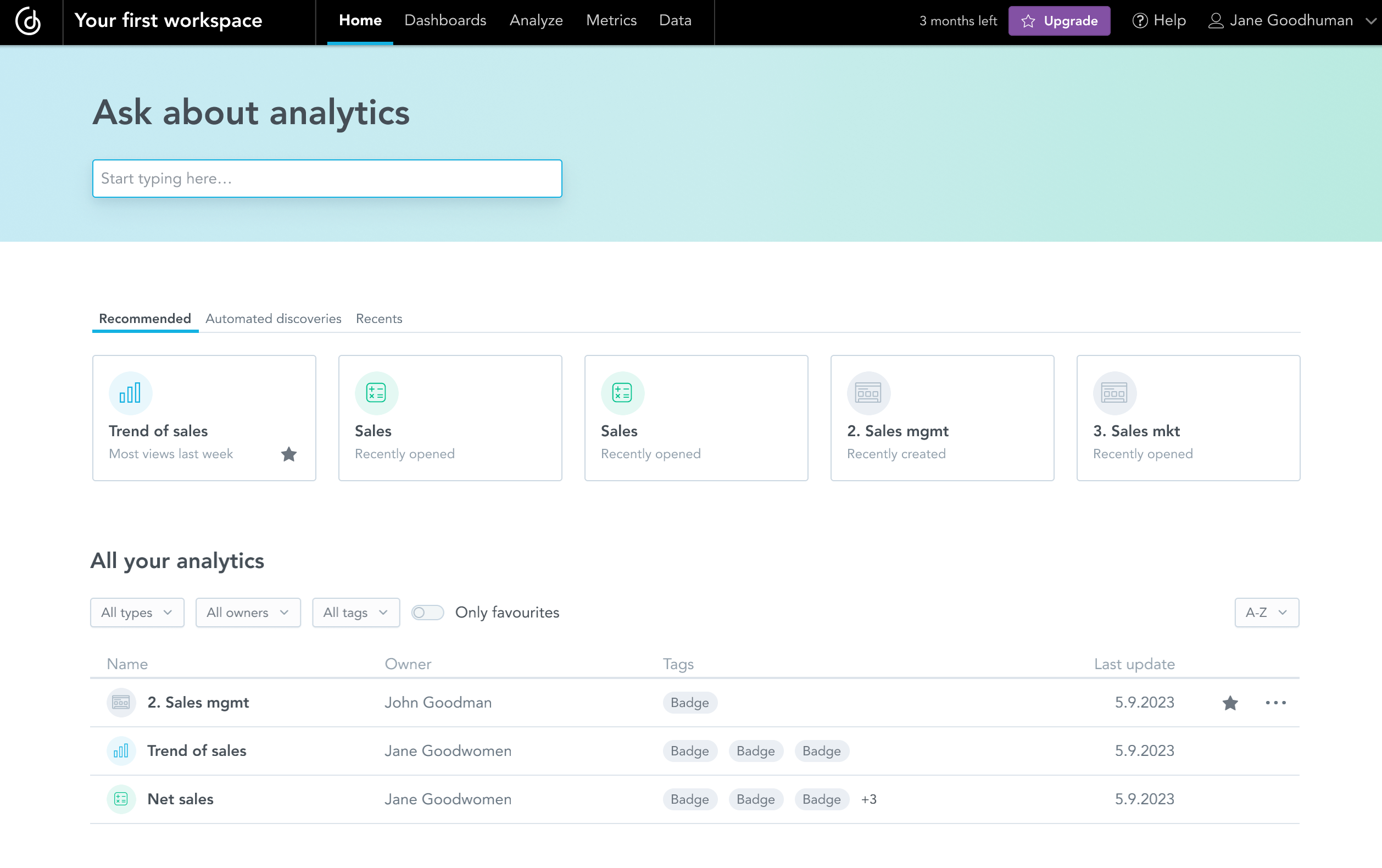 analytics homepage