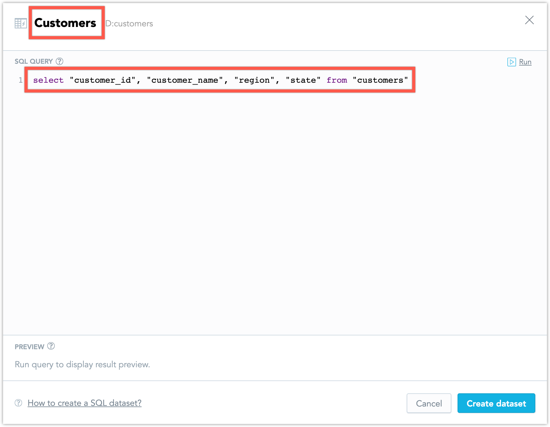 Create SQL Dataset 2