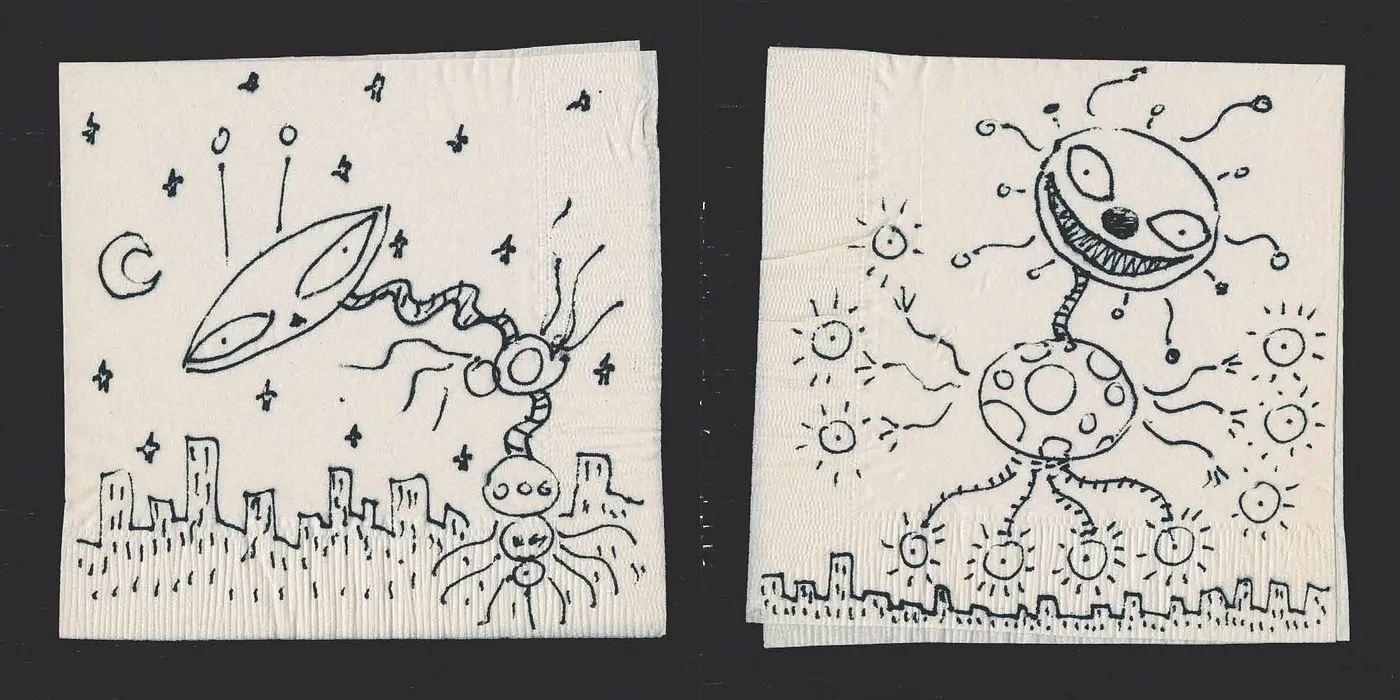 Tim Burton, the famous film director, producer, screenwriter, and animator, sketched most of his ideas on napkins. He even published a napkin book. Image from timburton.com. Tim Burton, the famous film director, producer, screenwriter, and animator, sketched most of his ideas on napkins. He even published a napkin book. (Image from timburton.com)