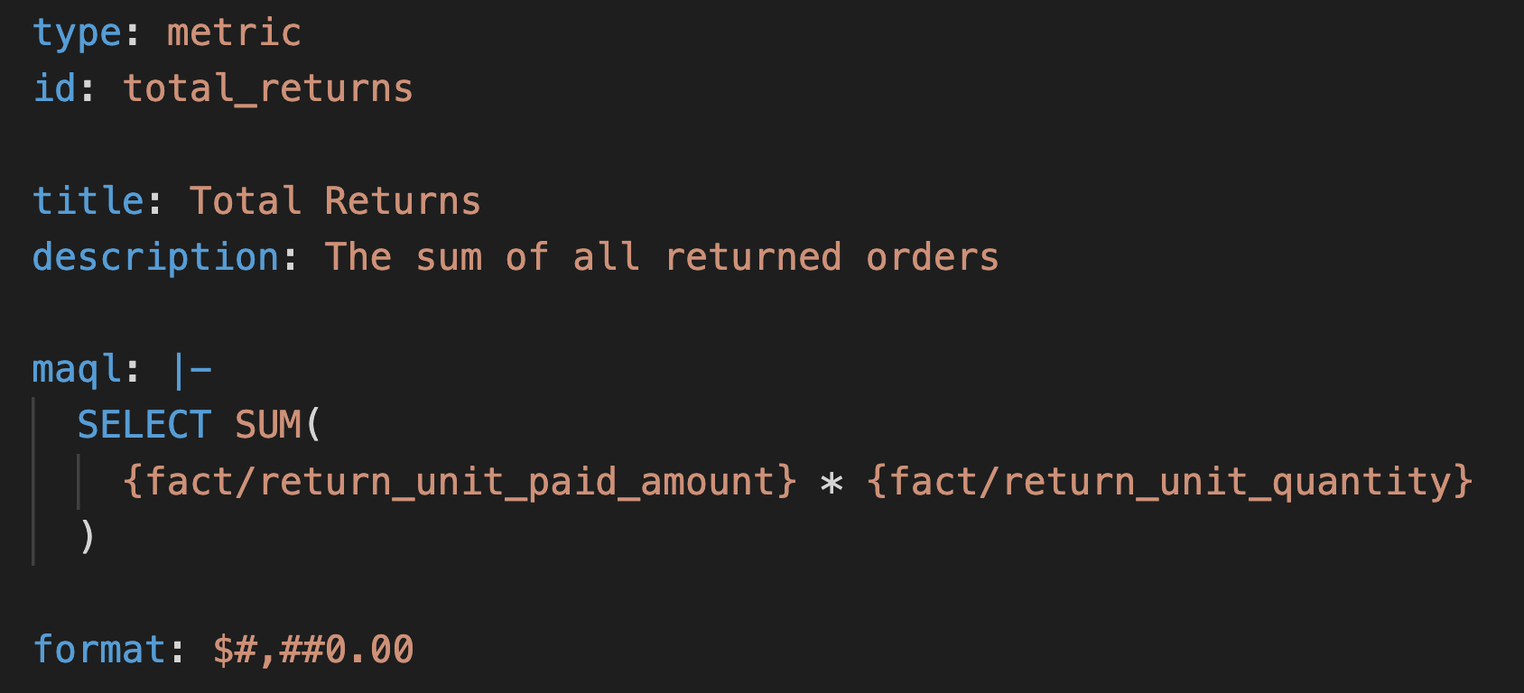Metric definition in YAML Metric definition in YAML