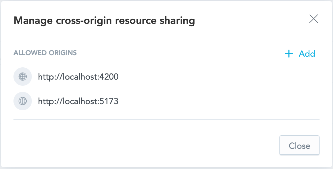 CORS settings. Note, that there is http://localhost:4200 from the Vue.js article.