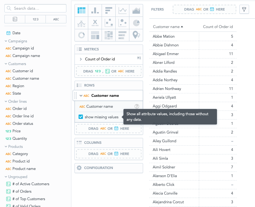 ‘show missing values’ option to use outer join in UI